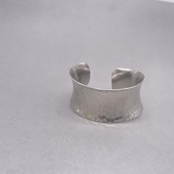 A.V. Max NYC Wide Hammered Brass Concave Cuff Bracelet Silver Tone - Picture 3 of 7